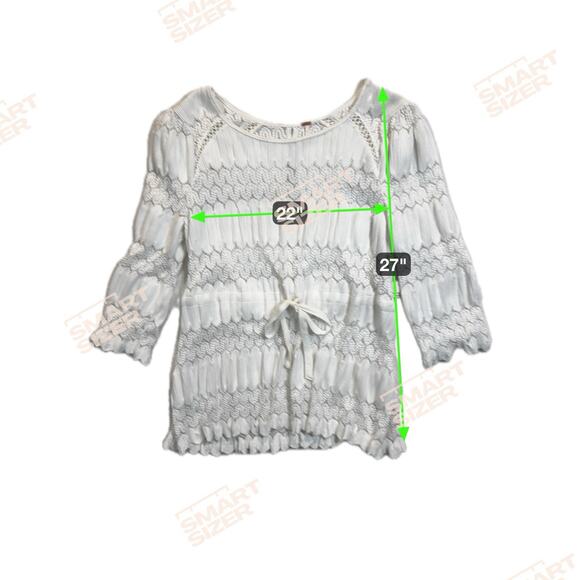 Free People Fire Island Blouse Open Knit Crochet Cinched Ivory Boho Chic Sz L - Picture 12 of 12